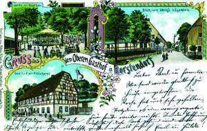 Postkarte von ca. 1905-1920, Gaststube mit Reitschule und damaliger Kegelbahn