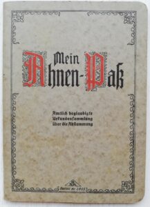 Ahnenpaß von Oskar Gottfried Hunger-Mieter und con Beruf Weichenwärter